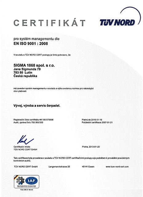 Certifikát TÜV NORD
